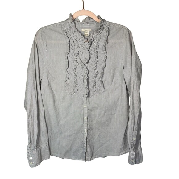 J.Crew Long Sleeve Button Up Shirt Women's Large size 10‎  Pleated Front Collar - Picture 1 of 9
